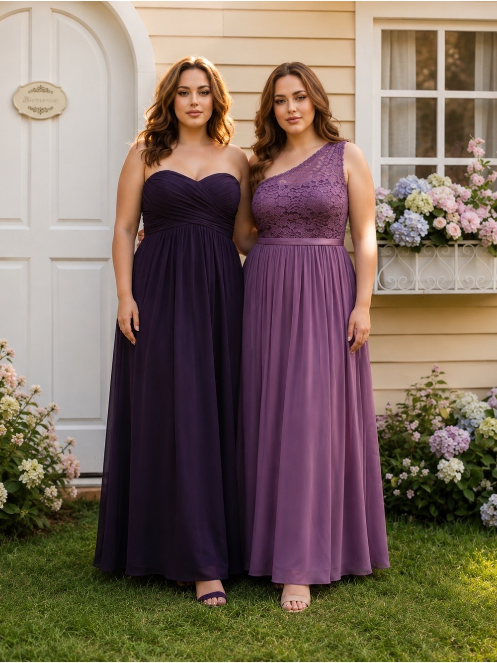 Bundle of two bridesmaid dresses in purple - plus size 18 and 20